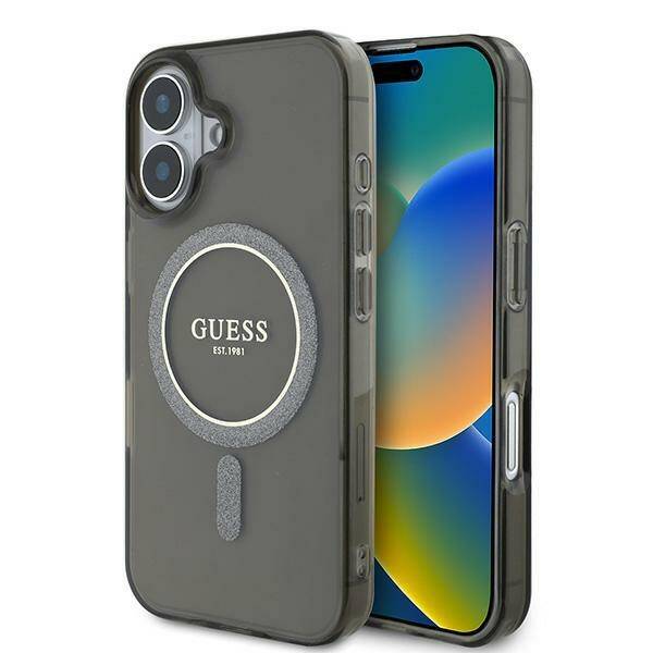 ETUI DO IPHONE 16 PLUS 6.7" GUESS IML GLITTER CIRCLE MAGSAFE CZARNE