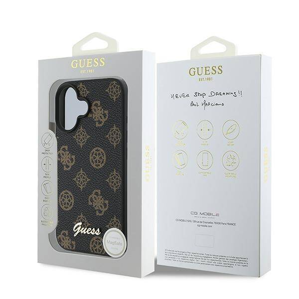 ETUI DO IPHONE 16 PLUS 6.7" GUESS PU PEONY SCRIPT MAGSAFE CZARNE