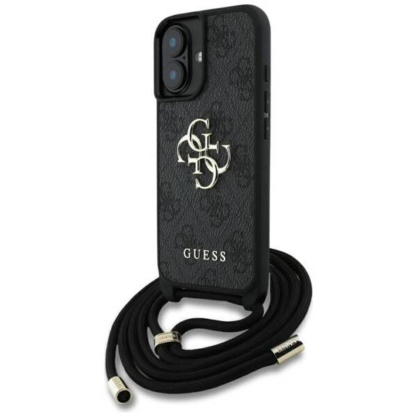 ETUI DO IPHONE 16 PLUS GUESS 4G BIG LOGO CORD STAP CROSSBODY CZARNY