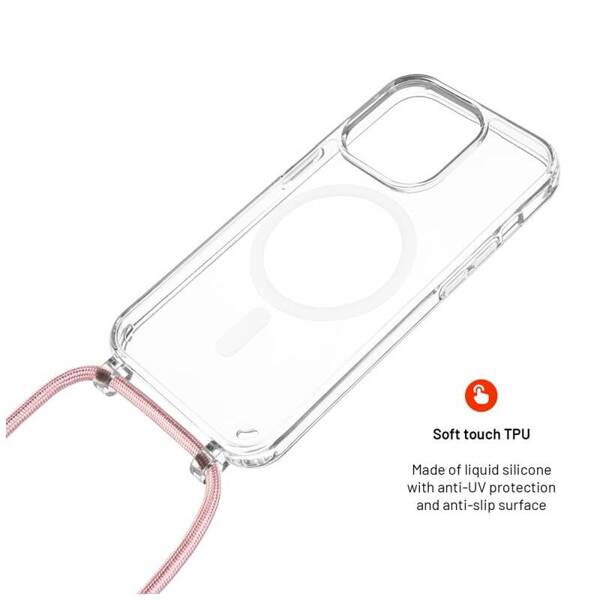 ETUI DO IPHONE 16 PLUS NA SZYJĘ FIXED MAGPURE Z RÓŻOWĄ SMYCZĄ