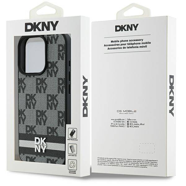 ETUI DO IPHONE 16 PRO 6.3" DKNY CHECKERED PATTERN & PRINTED STRIPES CZARNE