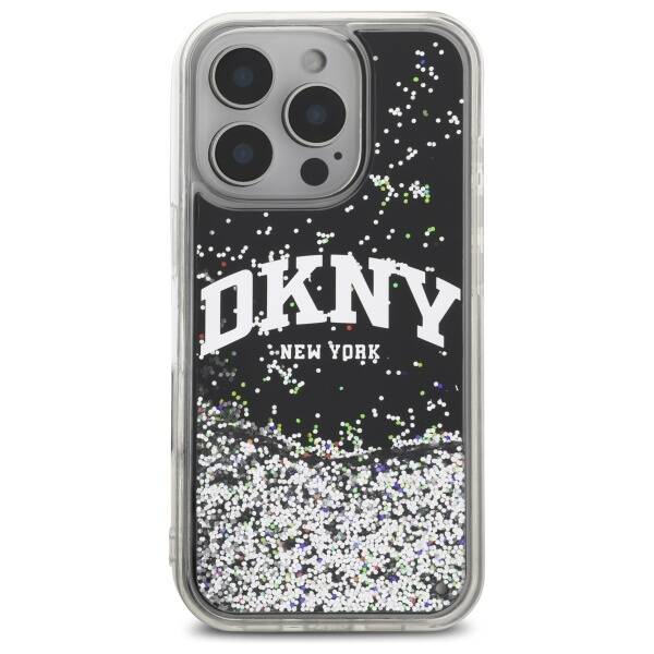 ETUI DO IPHONE 16 PRO 6.3" DKNY LIQUID GLITTER ARCH LOGO CZARNE