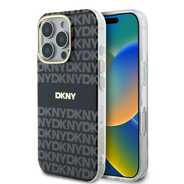 ETUI DO IPHONE 16 PRO 6.3" DKNY REPEAT TEXTURE PATTERN WITH STRIPE CZARNE