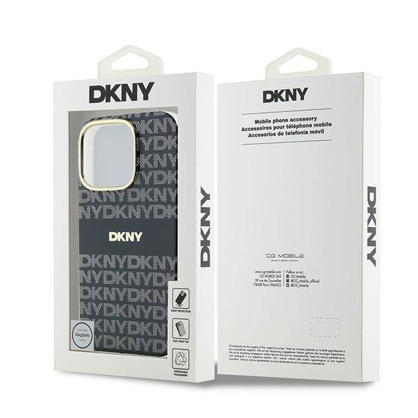 ETUI DO IPHONE 16 PRO 6.3" DKNY REPEAT TEXTURE PATTERN WITH STRIPE CZARNE