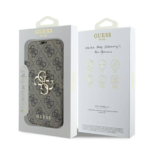 ETUI DO IPHONE 16 PRO 6.3" GUESS 4G METAL LOGO BRĄZOWE