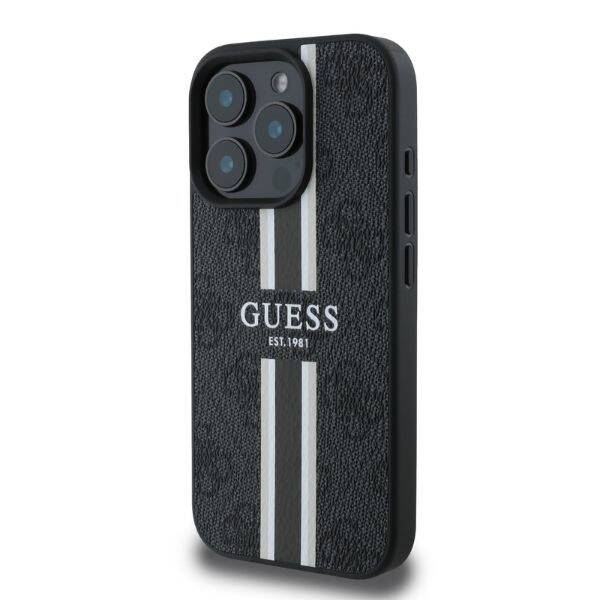 ETUI DO IPHONE 16 PRO 6.3" GUESS 4G PRINTED STRIPES MAGSAFE CZARNE