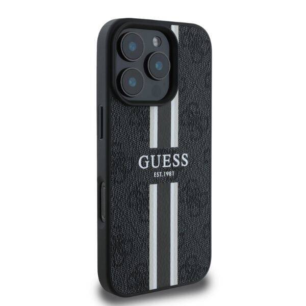 ETUI DO IPHONE 16 PRO 6.3" GUESS 4G PRINTED STRIPES MAGSAFE CZARNE