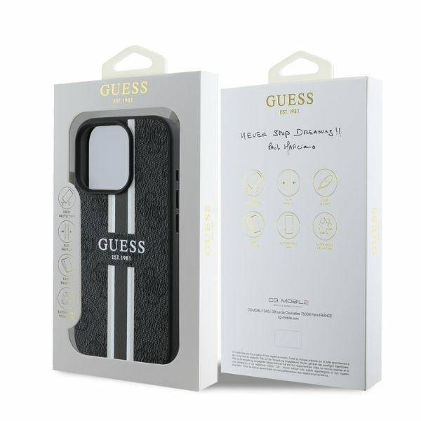 ETUI DO IPHONE 16 PRO 6.3" GUESS 4G PRINTED STRIPES MAGSAFE CZARNE