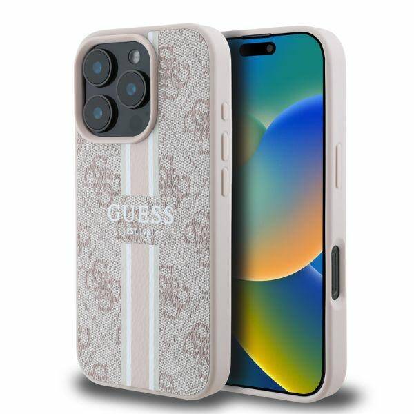 ETUI DO IPHONE 16 PRO 6.3" GUESS 4G PRINTED STRIPES MAGSAFE RÓŻOWE