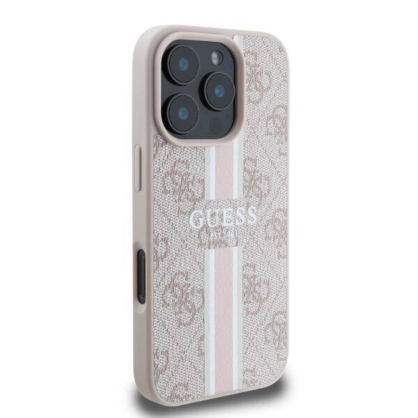 ETUI DO IPHONE 16 PRO 6.3" GUESS 4G PRINTED STRIPES MAGSAFE RÓŻOWE