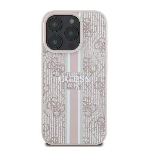 ETUI DO IPHONE 16 PRO 6.3" GUESS 4G PRINTED STRIPES MAGSAFE RÓŻOWE