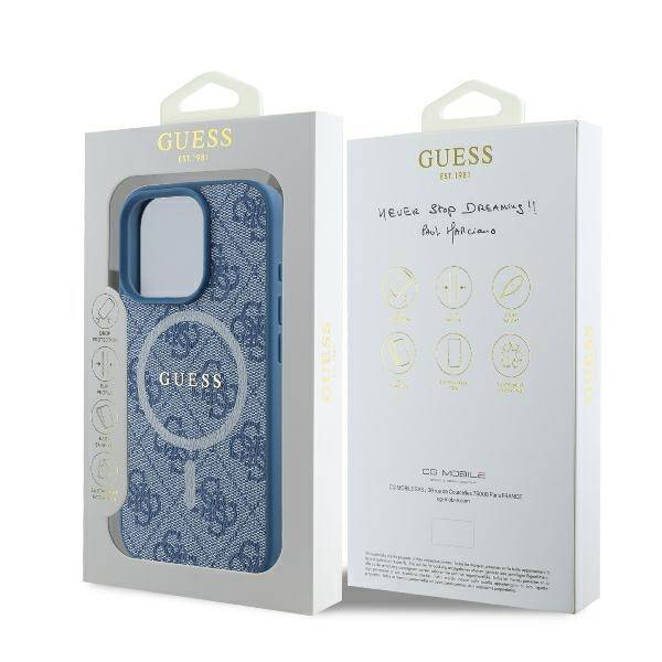 ETUI DO IPHONE 16 PRO 6.3" GUESS 4G RING CLASSIC LOGO MAGSAFE NIEBIESKIE