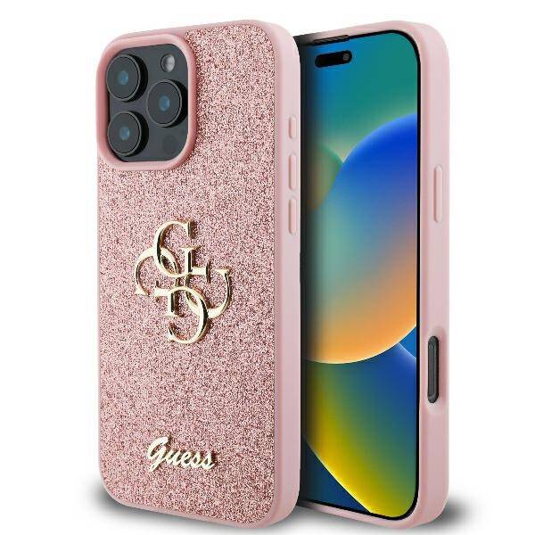 ETUI DO IPHONE 16 PRO 6.3" GUESS FIXED GLITTER BIG 4G RÓŻOWE