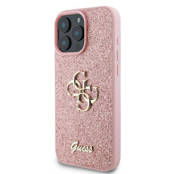 ETUI DO IPHONE 16 PRO 6.3" GUESS FIXED GLITTER BIG 4G RÓŻOWE