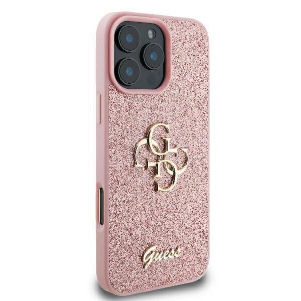 ETUI DO IPHONE 16 PRO 6.3" GUESS FIXED GLITTER BIG 4G RÓŻOWE