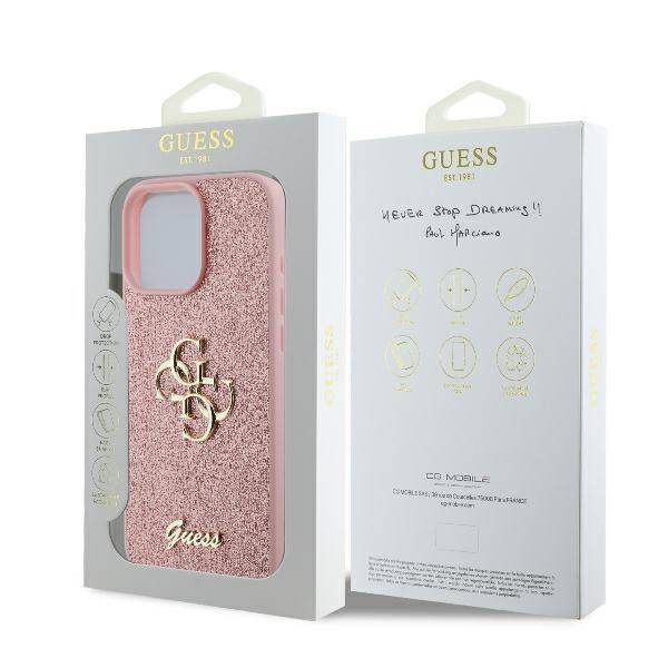 ETUI DO IPHONE 16 PRO 6.3" GUESS FIXED GLITTER BIG 4G RÓŻOWE