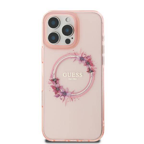 ETUI DO IPHONE 16 PRO 6.3" GUESS IML FLOWERS WREATH MAGSAFE RÓŻOWE