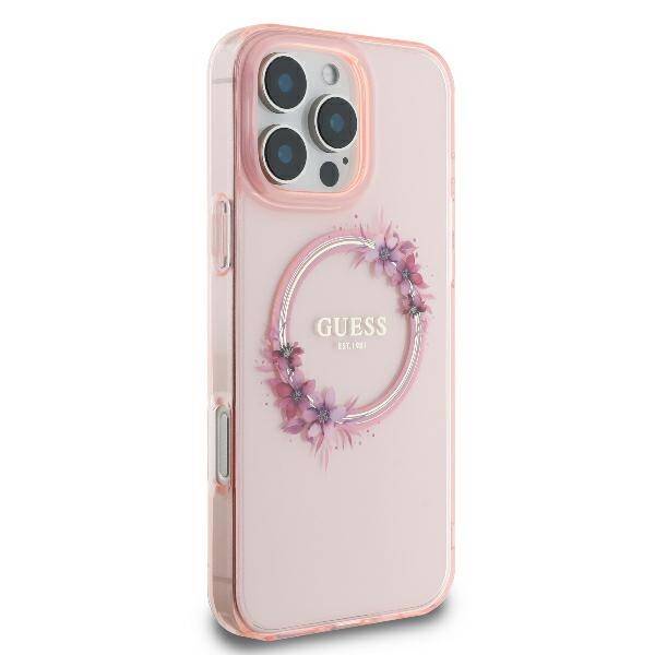 ETUI DO IPHONE 16 PRO 6.3" GUESS IML FLOWERS WREATH MAGSAFE RÓŻOWE