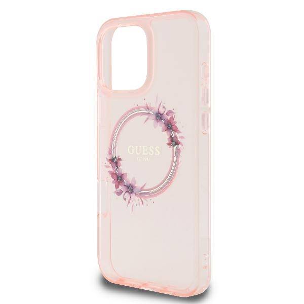 ETUI DO IPHONE 16 PRO 6.3" GUESS IML FLOWERS WREATH MAGSAFE RÓŻOWE