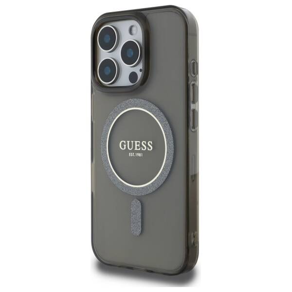 ETUI DO IPHONE 16 PRO 6.3" GUESS IML GLITTER CIRCLE MAGSAFE CZARNE