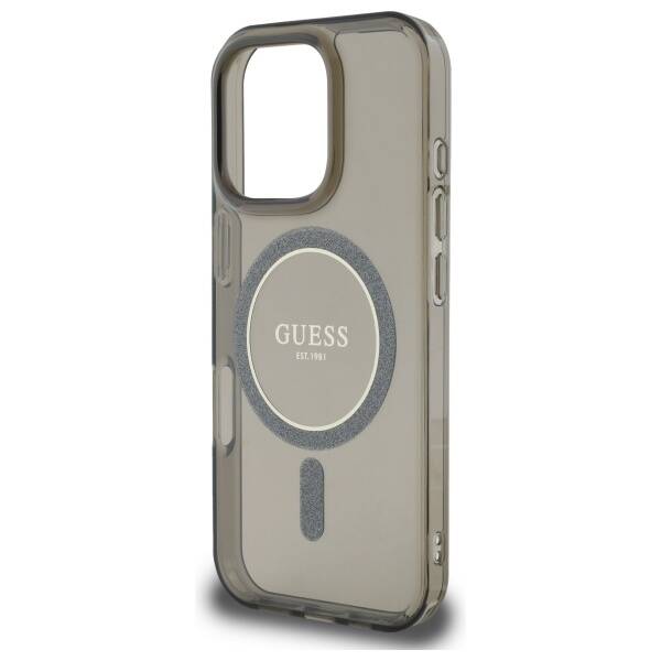 ETUI DO IPHONE 16 PRO 6.3" GUESS IML GLITTER CIRCLE MAGSAFE CZARNE