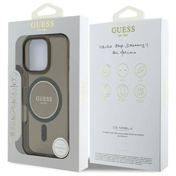 ETUI DO IPHONE 16 PRO 6.3" GUESS IML GLITTER CIRCLE MAGSAFE CZARNE