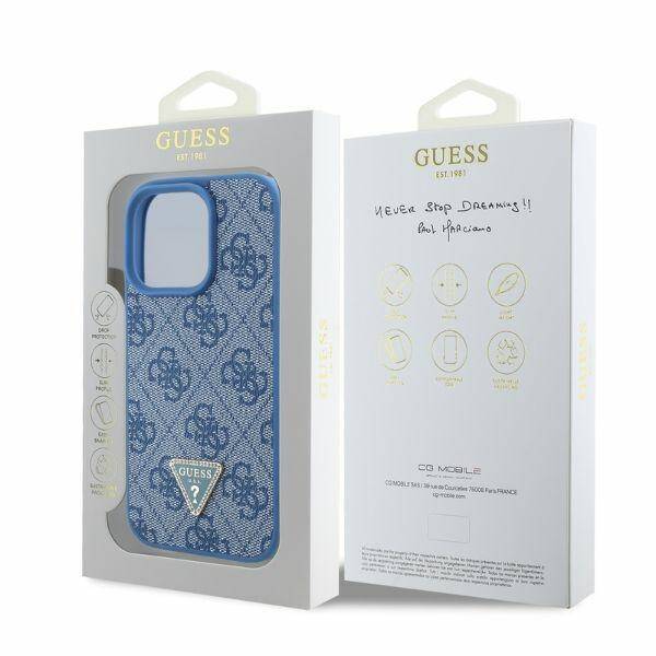 ETUI DO IPHONE 16 PRO 6.3" GUESS LEATHER 4G TRIANGLE STRASS MAGSAFE