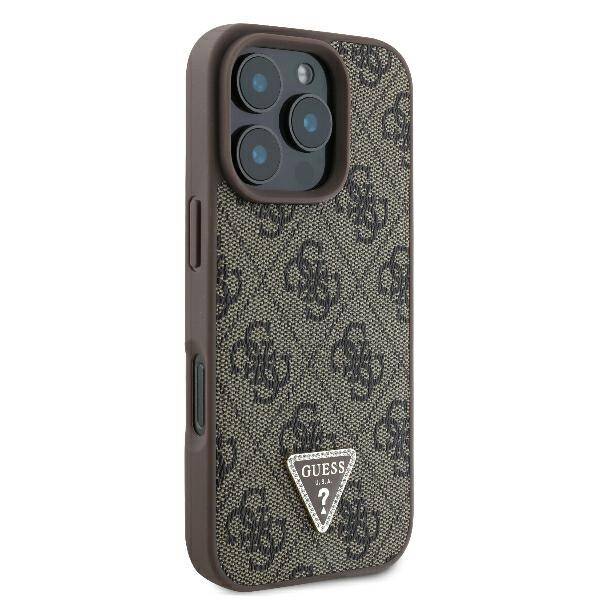 ETUI DO IPHONE 16 PRO 6.3" GUESS LEATHER 4G TRIANGLE STRASS MAGSAFE BRĄZOWE