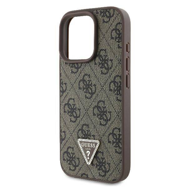 ETUI DO IPHONE 16 PRO 6.3" GUESS LEATHER 4G TRIANGLE STRASS MAGSAFE BRĄZOWE