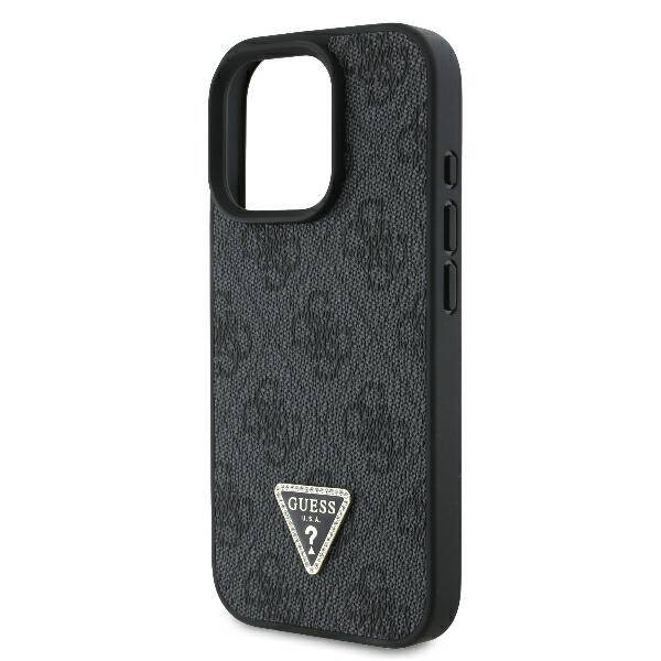 ETUI DO IPHONE 16 PRO 6.3" GUESS LEATHER 4G TRIANGLE STRASS MAGSAFE CZARNE