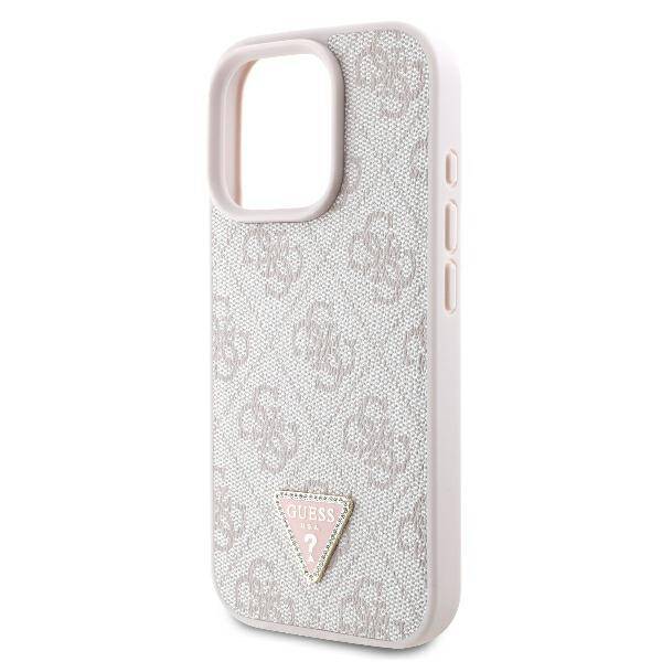 ETUI DO IPHONE 16 PRO 6.3" GUESS LEATHER 4G TRIANGLE STRASS MAGSAFE RÓŻOWE