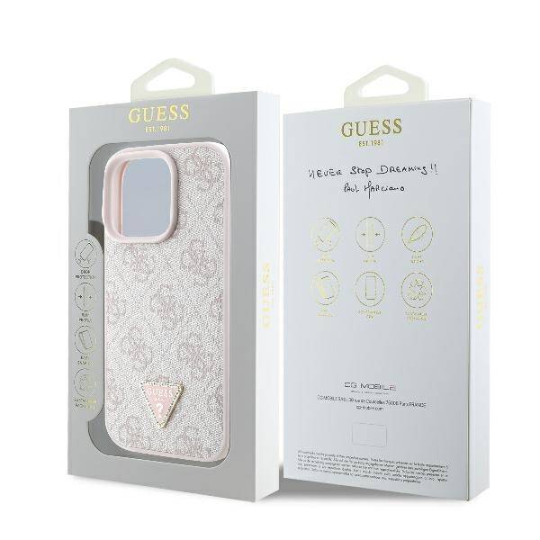 ETUI DO IPHONE 16 PRO 6.3" GUESS LEATHER 4G TRIANGLE STRASS MAGSAFE RÓŻOWE