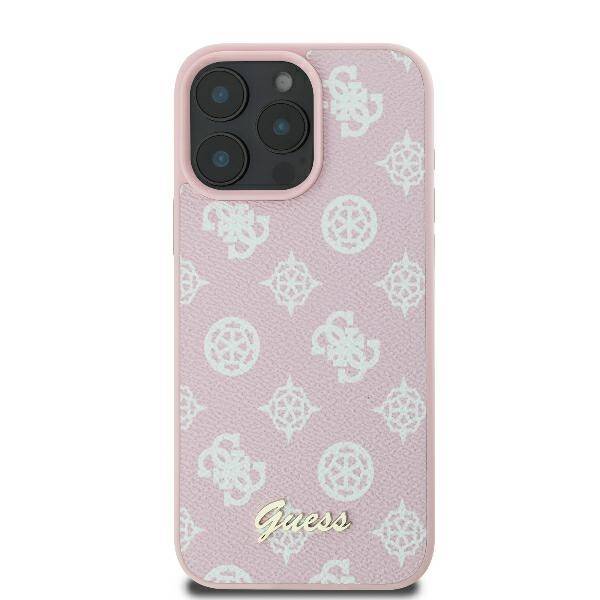 ETUI DO IPHONE 16 PRO 6.3" GUESS PEONY SCRIPT LOGO MAGSAFE RÓŻOWE