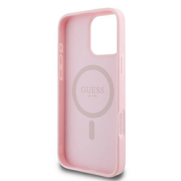 ETUI DO IPHONE 16 PRO 6.3" GUESS PEONY SCRIPT LOGO MAGSAFE RÓŻOWE