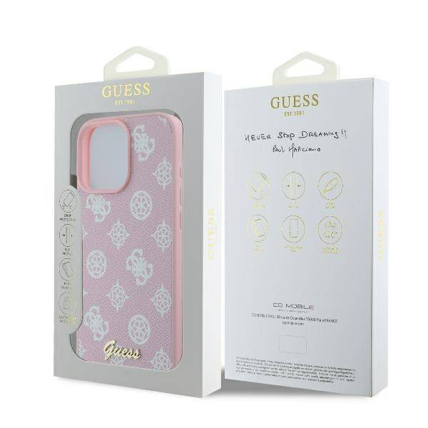 ETUI DO IPHONE 16 PRO 6.3" GUESS PEONY SCRIPT LOGO MAGSAFE RÓŻOWE