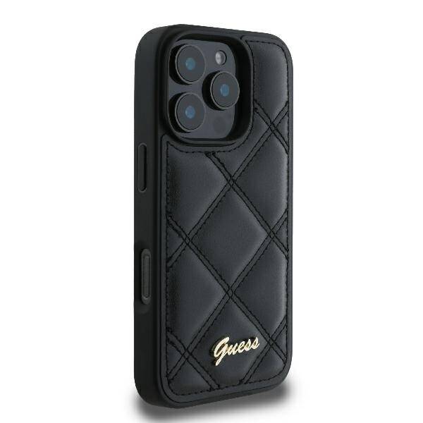 ETUI DO IPHONE 16 PRO 6.3" GUESS QUILTED METAL LOGO CZARNE