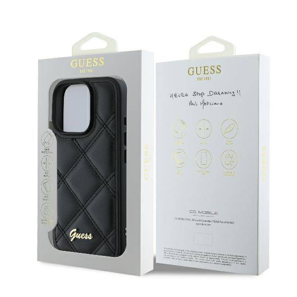 ETUI DO IPHONE 16 PRO 6.3" GUESS QUILTED METAL LOGO CZARNE