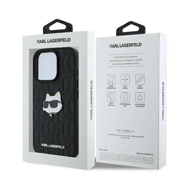 ETUI DO IPHONE 16 PRO 6.3" KARL LAGERFELD MONOGRAM CHOUPETTE HEAD PIN