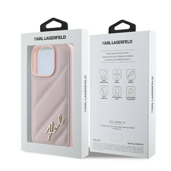 ETUI DO IPHONE 16 PRO 6.3" KARL LAGERFELD QUILTED SIGNATURE RÓŻOWE