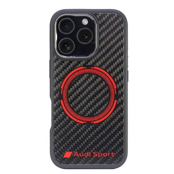 ETUI DO IPHONE 16 PRO AUDI CARBON FIBER SPORT RED CIRCLE MAGSAFE CZARNE