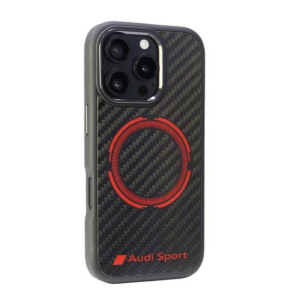 ETUI DO IPHONE 16 PRO AUDI CARBON FIBER SPORT RED CIRCLE MAGSAFE CZARNE