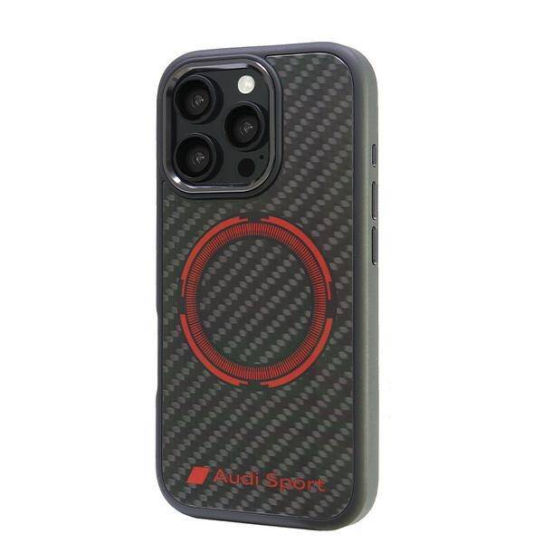 ETUI DO IPHONE 16 PRO AUDI CARBON FIBER SPORT RED CIRCLE MAGSAFE CZARNE