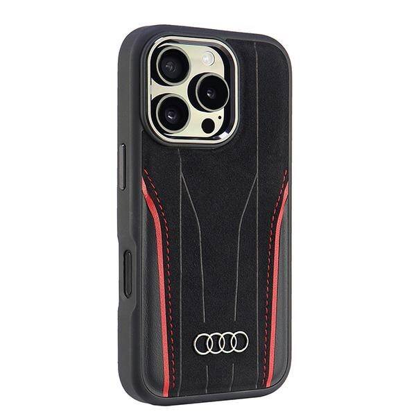 ETUI DO IPHONE 16 PRO AUDI GENUINE LEATHER MAGSAFE CZARNO-CZERWONE