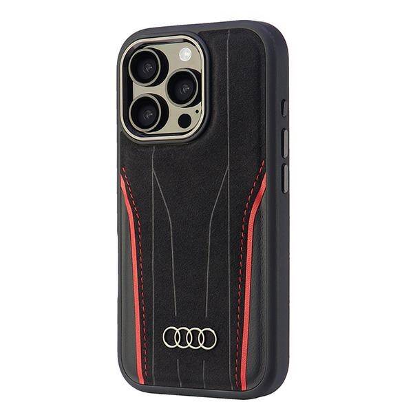 ETUI DO IPHONE 16 PRO AUDI GENUINE LEATHER MAGSAFE CZARNO-CZERWONE