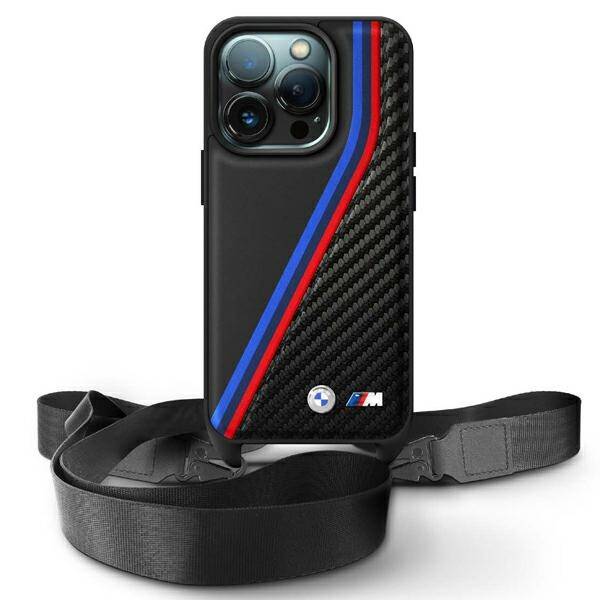 ETUI DO IPHONE 16 PRO BMW M EDITION CARBON TRICOLOR LINES & STRAP CZARNE