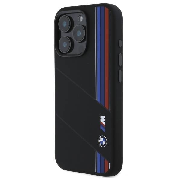 ETUI DO IPHONE 16 PRO BMW SILICONE CUT TRICOLOR LINES MAGSAFE CZARNE