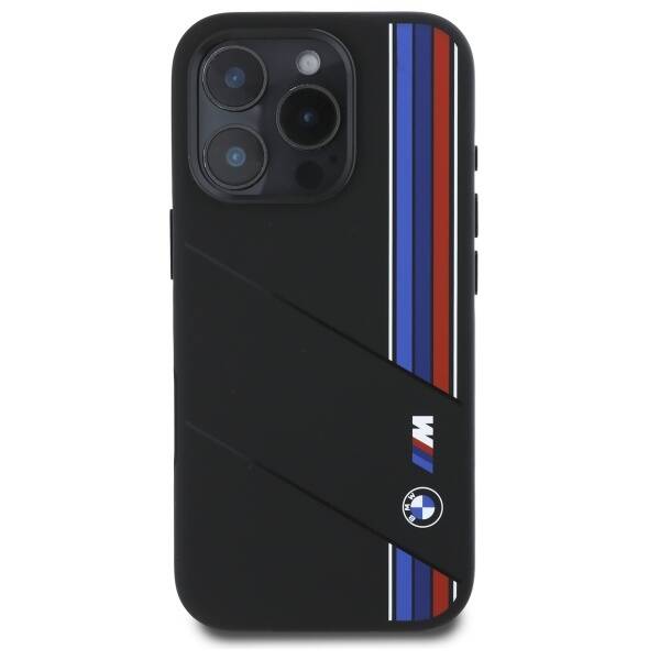 ETUI DO IPHONE 16 PRO BMW SILICONE CUT TRICOLOR LINES MAGSAFE CZARNE