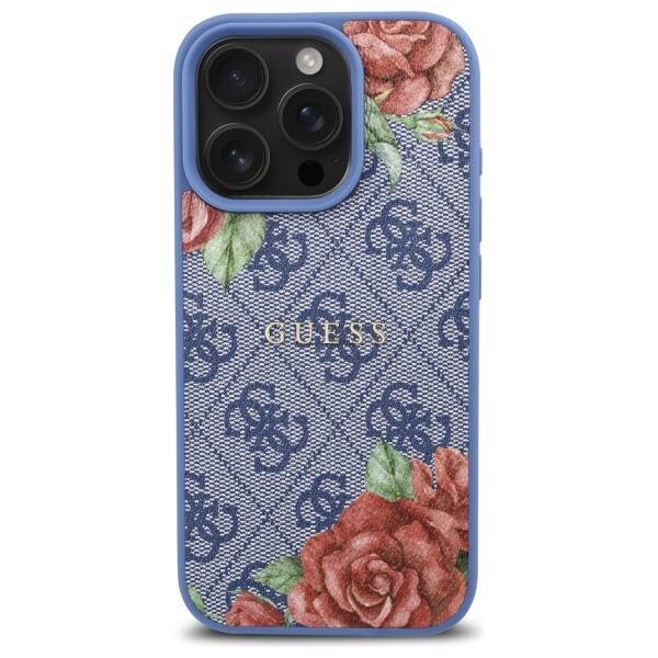 ETUI DO IPHONE 16 PRO GUESS 4G FLOWERS PRINT MAGSAFE 6.3" NIEBIESKIE