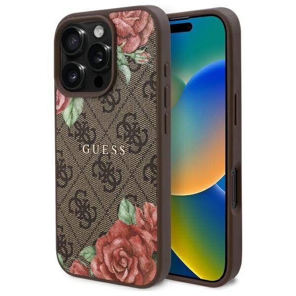 ETUI DO IPHONE 16 PRO GUESS 4G FLOWERS PRINT MAGSAFE BRĄZOWE