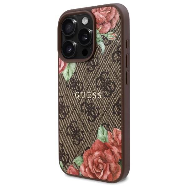 ETUI DO IPHONE 16 PRO GUESS 4G FLOWERS PRINT MAGSAFE BRĄZOWE